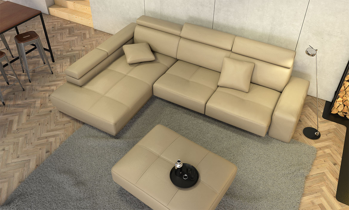 Cardiff sofa with seat depth enlargement Sedežna garnitura, usnje rjave barve, izvlečni element