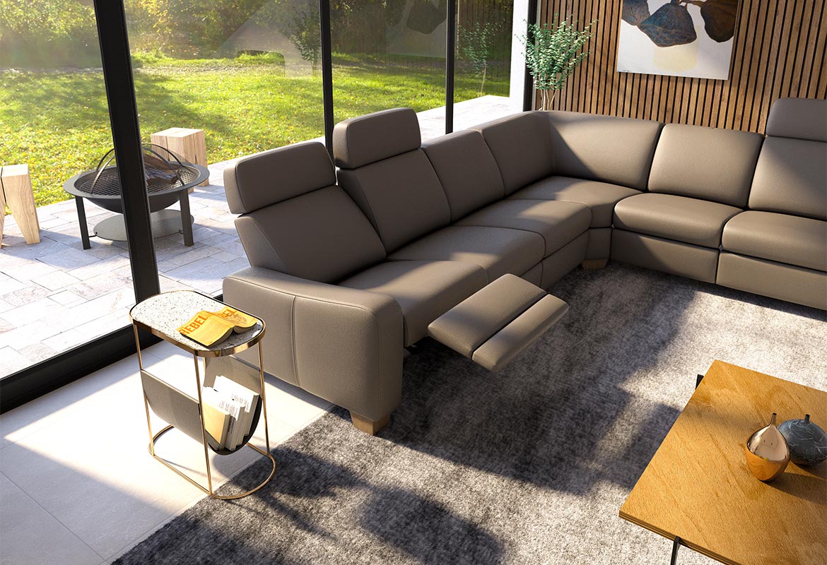 Sedežna garnitura Rocco Lux z relax počivalnikom Sedežna garnitura z relax mehanizmom